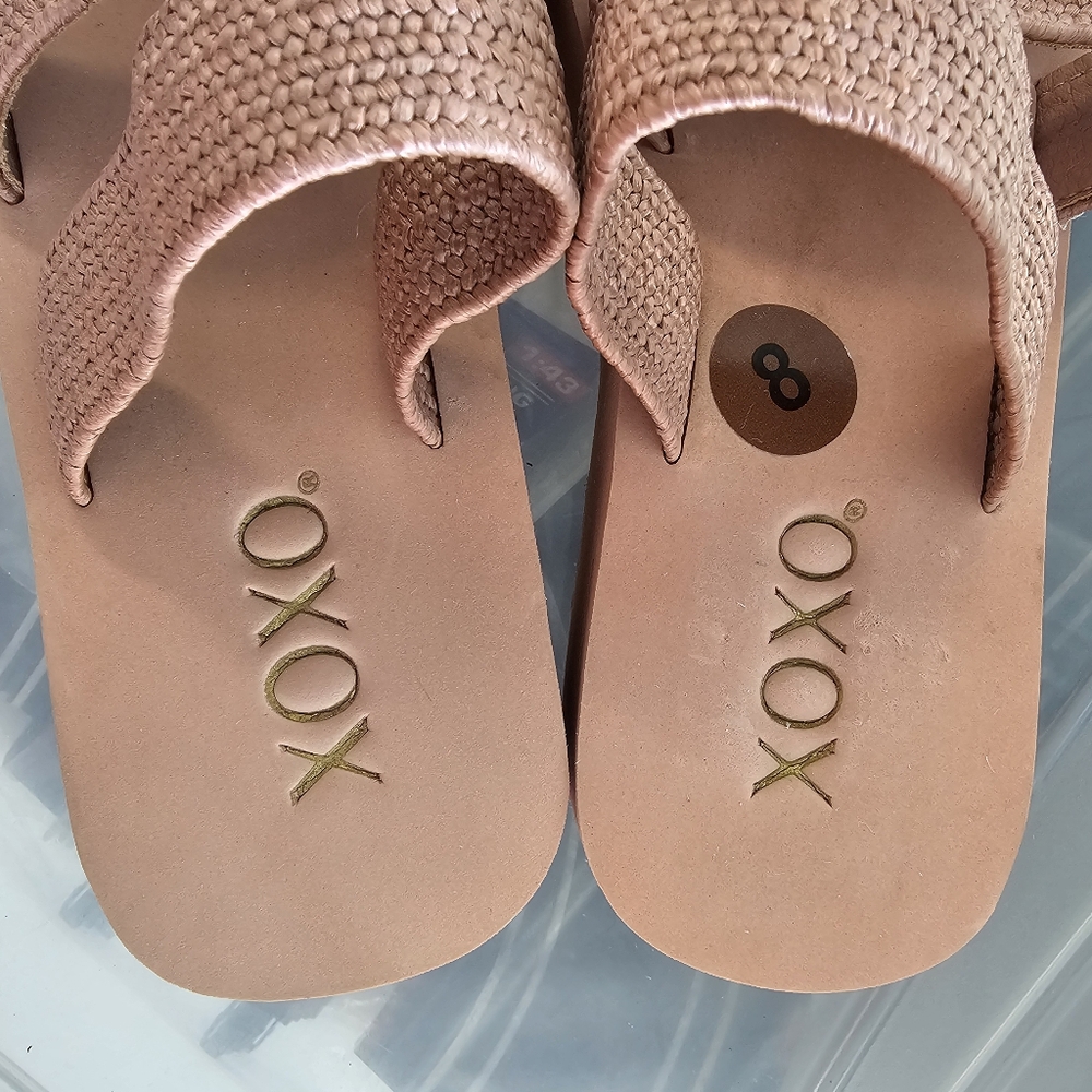 XOXO Platform Slip On Sandals Womens 8M Pink Strappy Ben Vacation Cruise Vacay - Picture 4 of 10